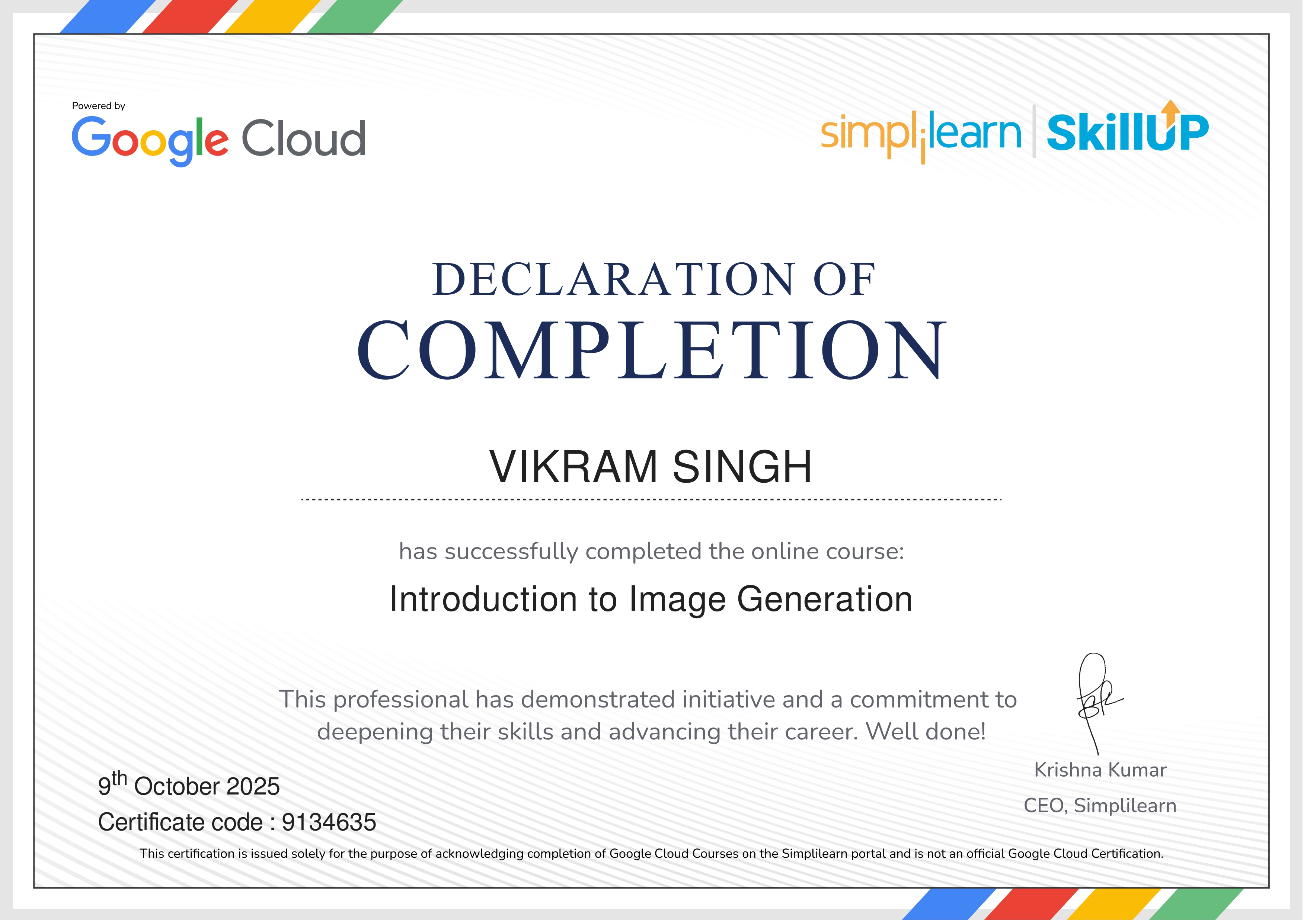 Introduction to Image Generation certificate